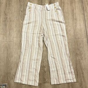 NWT Land N Sea Linen Blend Striped Wide-Leg Pants with Button Accents Large